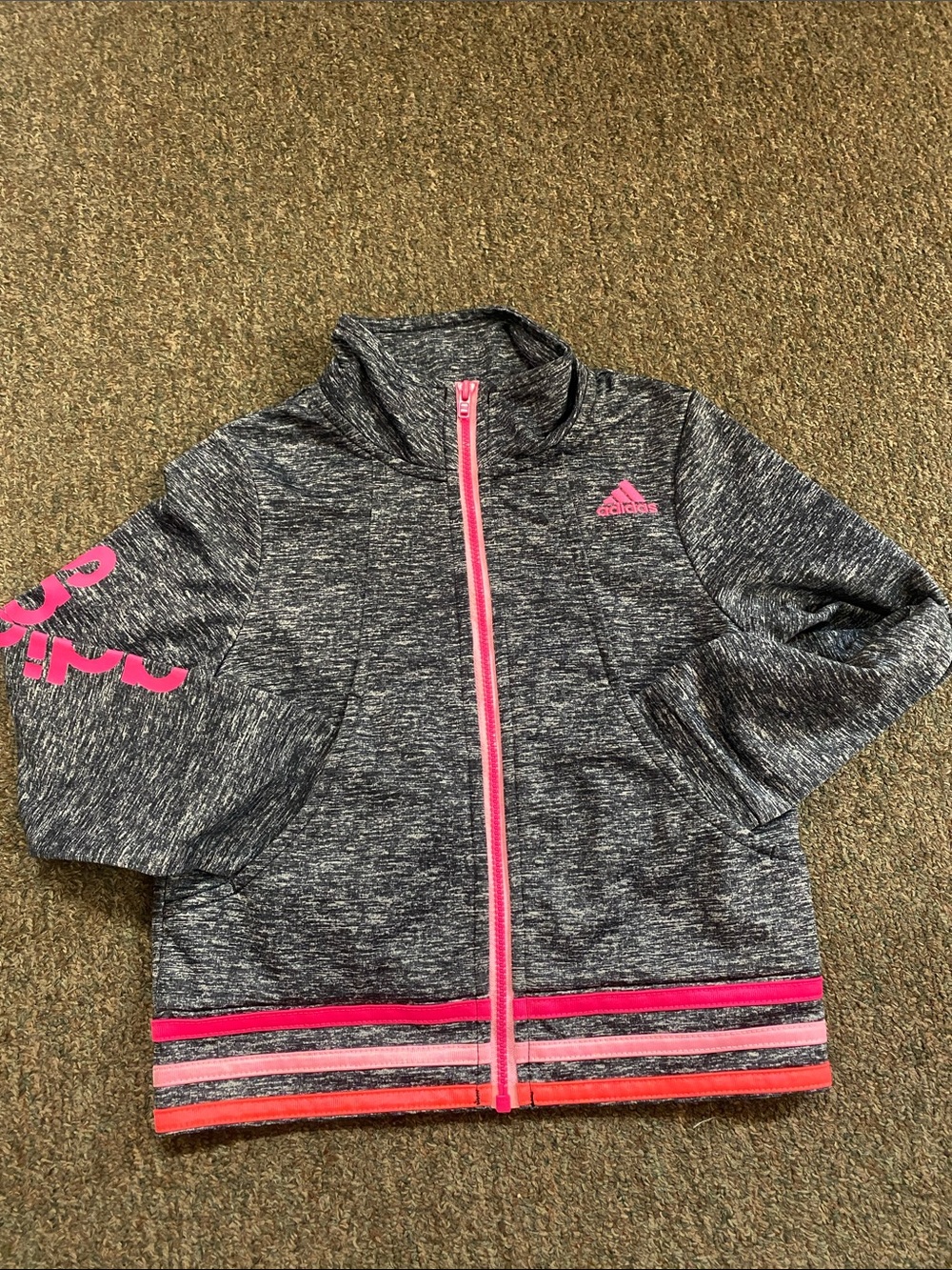 adidas Girls' Pink & Purple Active Tops with Heather Gray Zip Jacket - Picture 9 of 16